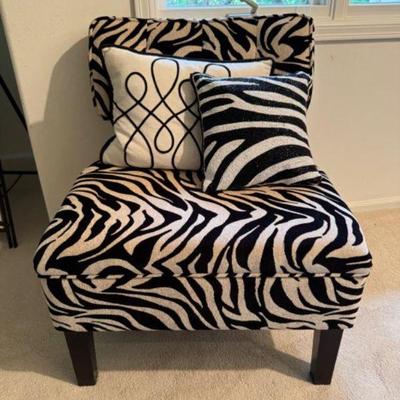 Zebra Patterned Lounge Chair & Pillows - in Fabulous Condition	