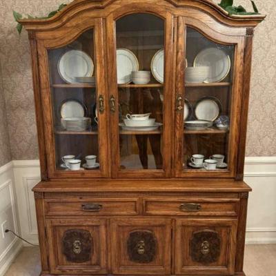 Keller Wood Hutch w/ Intricate Carving & Glass Doors	