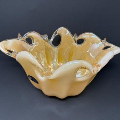 Buffalo Crystal Amber Murano Art Glass Bowl - Made In Italy	