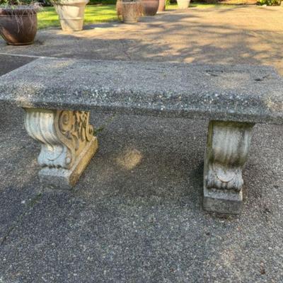 Classic Stone Garden Bench w/ Swirled Design	