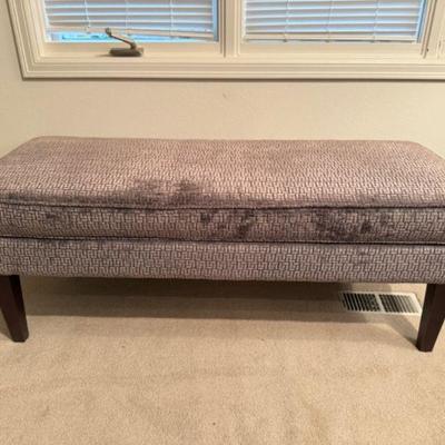 Bassett Grey Velvety Upholstered Bench w/ Tapered Wooden Legs	