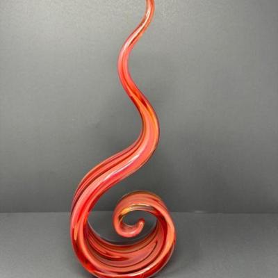 Murano Style Red Ribbon Swirled Art Glass	