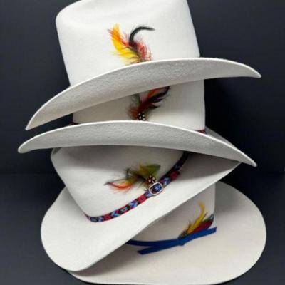 4-Piece Smithbilt Cowboy Hats w/ Colorful Feathers & Bands - Like New!	