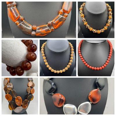 (6) Neutral Tone Chunky Necklaces & (1) Bracelet
