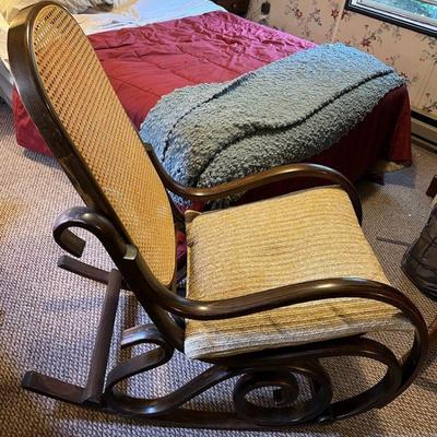 Vintage MCM Classic Thonet Style Bentwood Cane Rocking Chair
