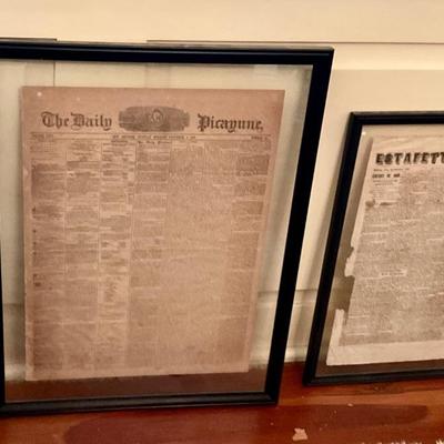 Sale Photo Thumbnail #86: Framed Cival war era newspapers