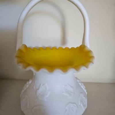 Kanawha art glass vase with ruffle edge and yellow center