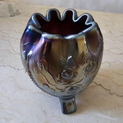 Carnival glass footed rose bowl