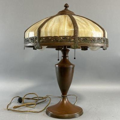 Lot 164 | Antique 8 Panel Slag Glass Lamp
