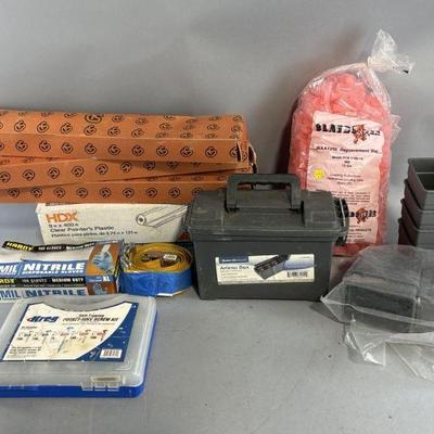 Lot 185 | Vtg Ammo Box, Kreg Screws, Latex Gloves, & More
