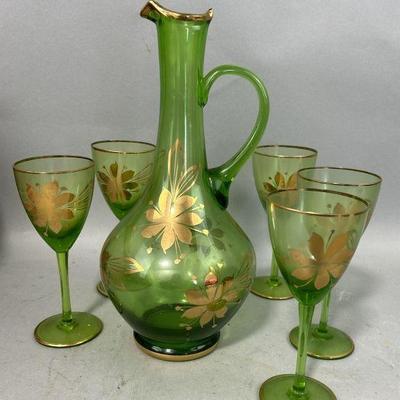 Lot 313 | Vintage Bohemian Pitcher & 5 Glasses
