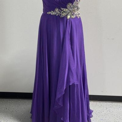 Lot 403 | Purple Beaded & Pleated Evening Gown by Jovani
