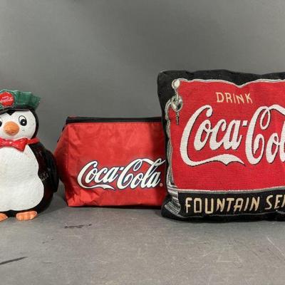 Lot 208 | NWT Insulated Coca-Cola Bag Pillow & Penguin
