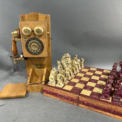 Lot 261 | Antique Style Phone & Chess Set From Mexico
