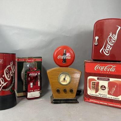 Lot 343 | Coca Cola Fridge, Radio, Light Up & Glass Decor
