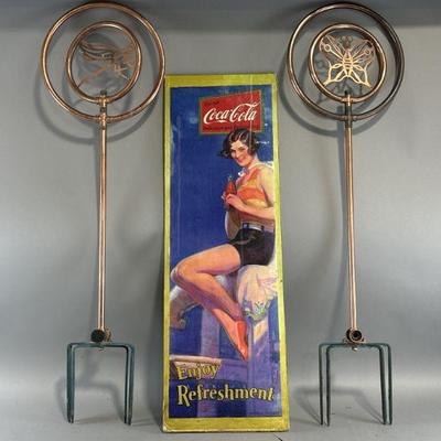 Lot 268 | Vintage Coca Cola Sign & Yard Decorations
