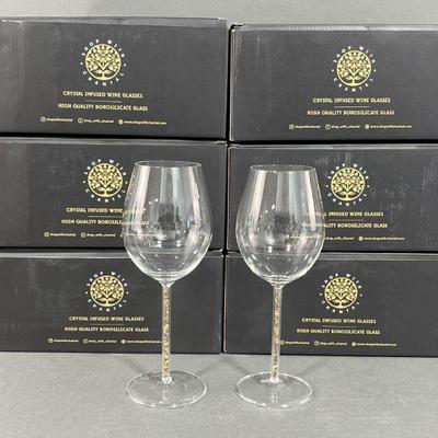 Lot 458 | 6 New Pairs of Tigers Eye Infused Wine Glasses
