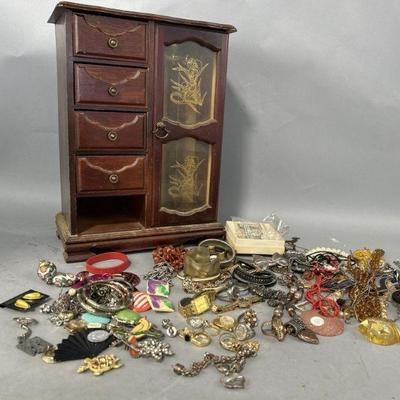 Lot 300 | Vintage Costume Jewlery & Wooden Jewelry Box

