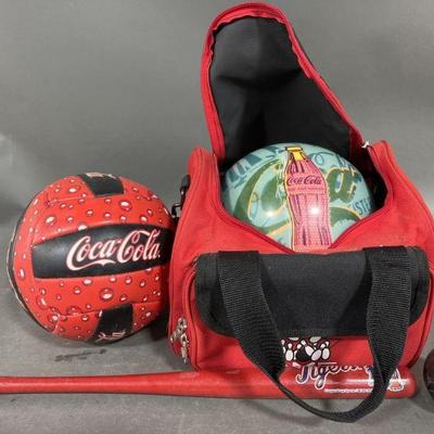Lot 231 | Coca-Cola Bowling, Soccer & Baseballs, Bag & Bat
