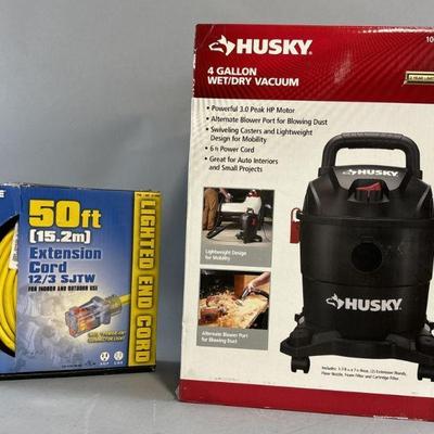Lot 129 | Vtg New Husky 4 Gallon Wet/Dry Vacuum & More
