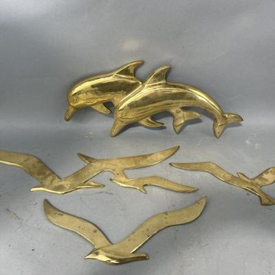Lot 333 | Vintage Lacquered Brass Dolphin & Seagulls
