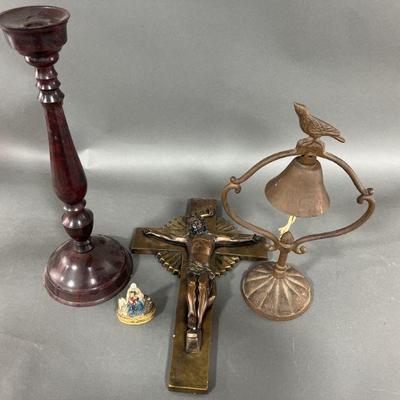 Lot 121 | Candlestick, Bell, Crucifix & Mary & Jesus Box
