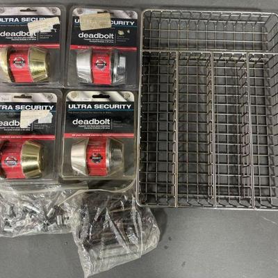 Lot 266 | 4 Deadbolts with Keys, Hardware & Metal Tray
