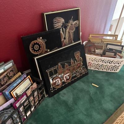 Vintage Locomotive Train/Truck Wire String Black Velvet Metal Art 
