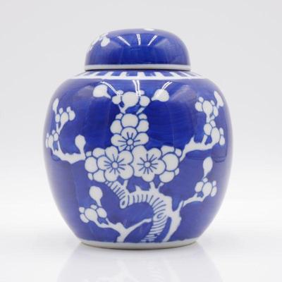 Chinese Prunus Lidded Ginger Jar
