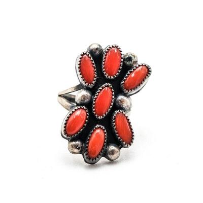 7 Stone Coral Ring Size 7