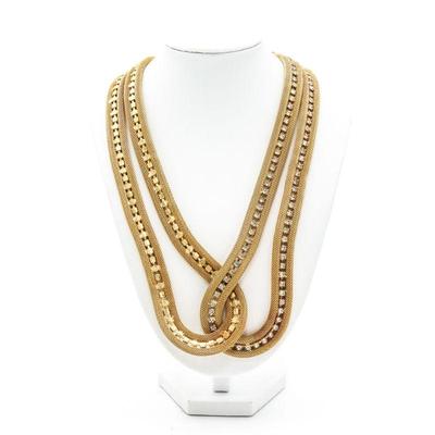 1/20 12K Gold Filled Thick Mesh Double Chain w/Rhinestones Necklace