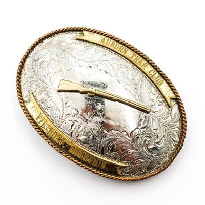 Vintage German Silver Plated Belt Buckle - Auburn Trap Club - 4"