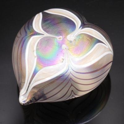 Aurene Iridescent Glass Art Heart Paperweight