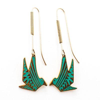 Laurel Burch "Little Turquoise Bird" Enamel Drop Earrings