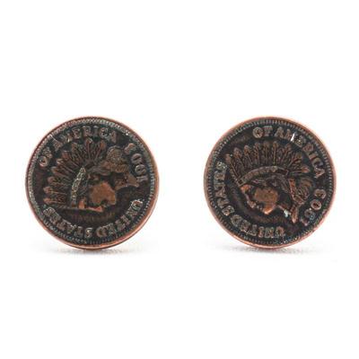 Miniature Copper 1903 Indian Head Penny Replica Coin Earrings