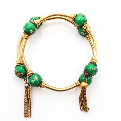 Brass & Green Bead Wrap Around Bracelet
