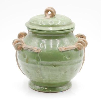 Green Glaze Lidded Pottery Jar