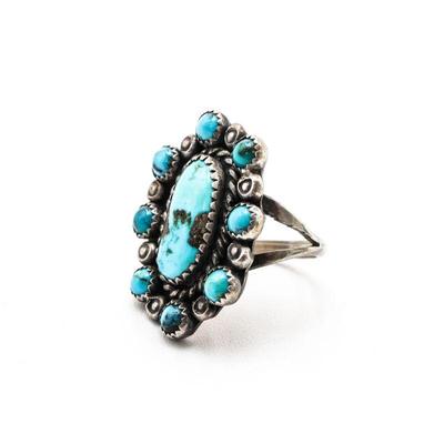 Kingman Turquoise 9 Stone Cluster Ring Size 5