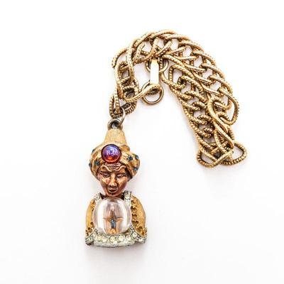 Vintage HAR Jeweled Genie w/Crystal Ball Charm Bracelet