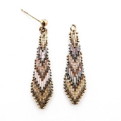 925 Sterling Silver Tri-Color Chevron Dangle Earrings