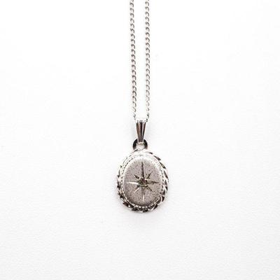 925 Sterling Silver Signed TK Compass Charm Necklace