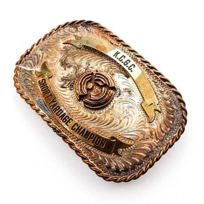 Vintage Sterling Face Belt Buckle - K.C.G.C. Short Yardage Champion - 3"