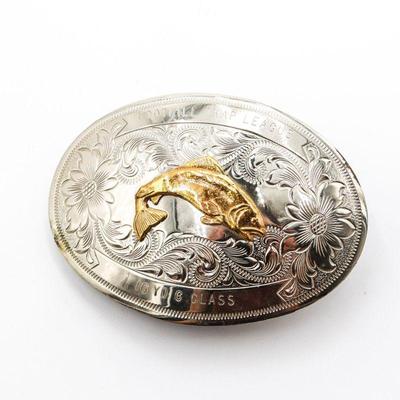 Vintage German Silver Plated Trout Belt Buckle - 4"