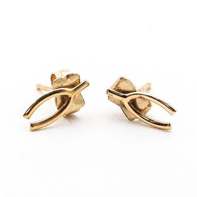 14K Gold Remembrance Wishbone Stud Earrings