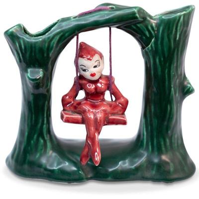 Vintage Hollywood Ceramics Elf On A Swing Figurine