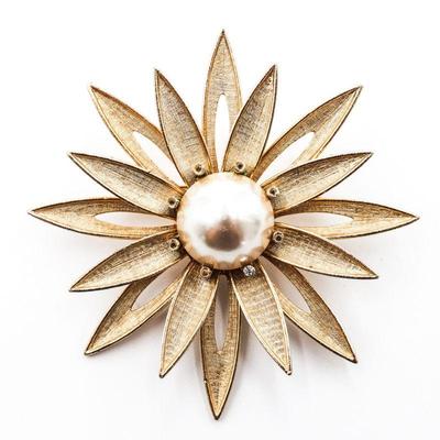 Vintage 1960s Atomic Starburst Modernist Gold Toned Brooch