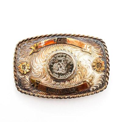 Cust-M-Bilt Sterling Face USA One Dollar Coin Belt Buckle