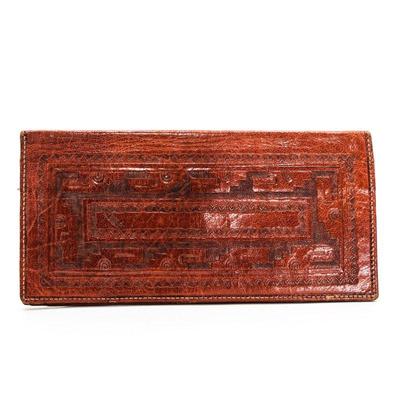 Vintage 1950s Mexican Brown Leather Checkbook Wallet - 8"
