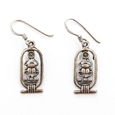 925 Sterling Silver Egyptian Scarab Earrings