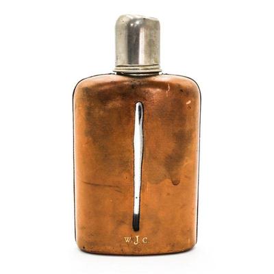 Vintage Flask with Leather Cover Embossed W. J. C.